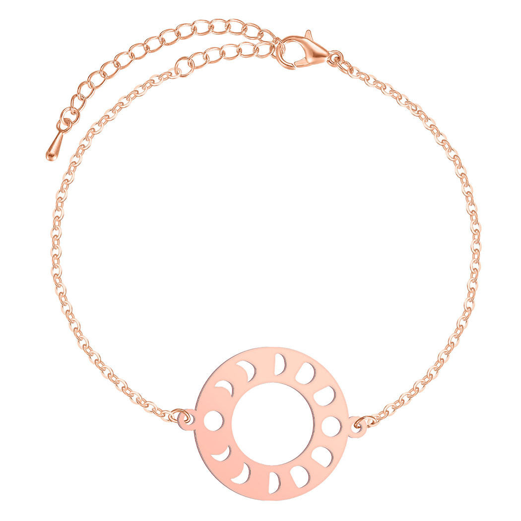 Unisex Stainless Steel Bracelet Simple Geometric Design Moon Phase Pendant Jewelry Gift For Women And Men Gift