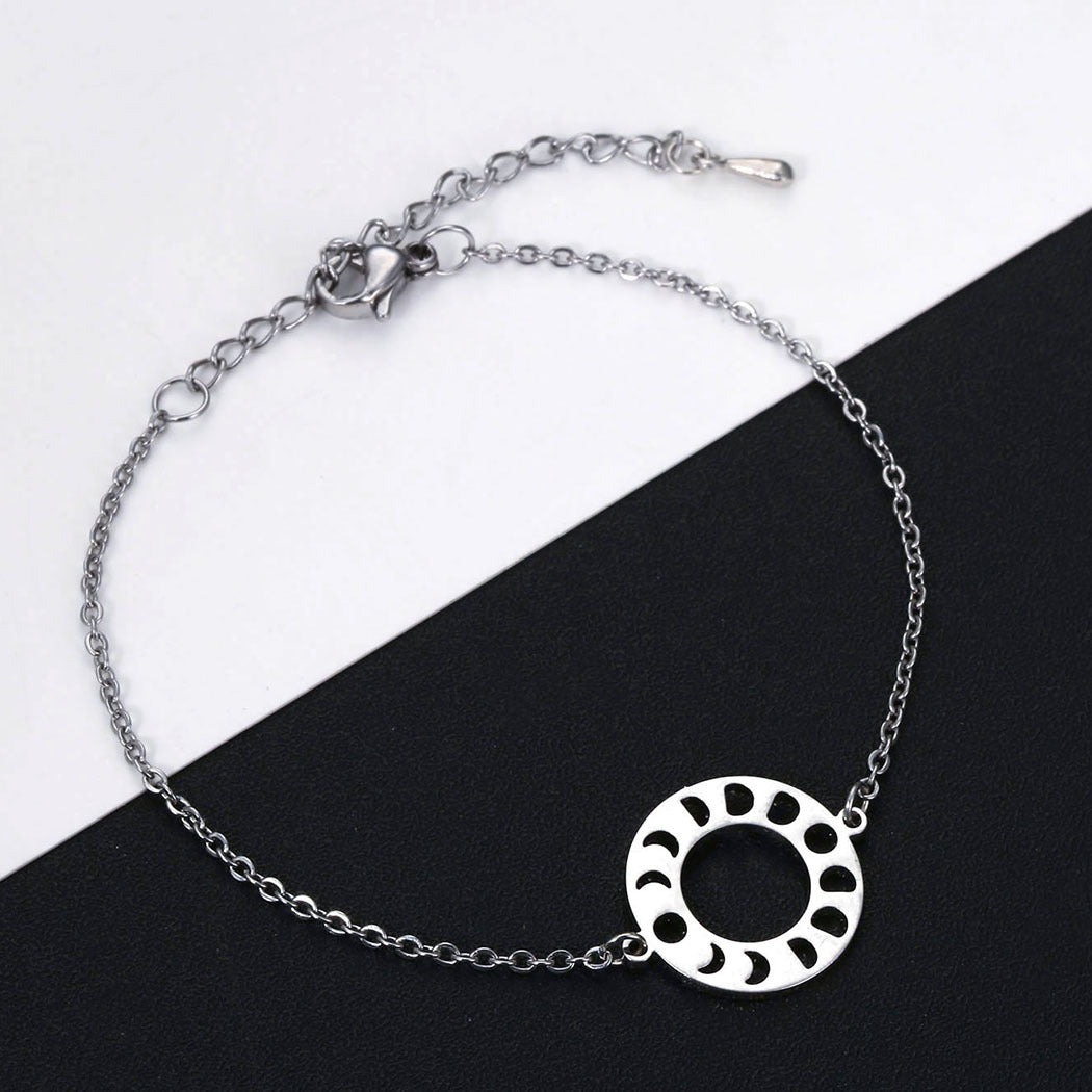 Unisex Stainless Steel Bracelet Simple Geometric Design Moon Phase Pendant Jewelry Gift For Women And Men Gift
