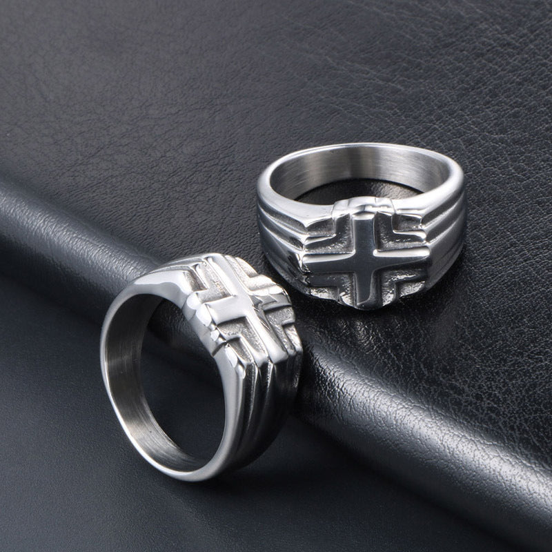 Men's Titanium Steel Ring with Cross Unisex Vintage Band Fashion Jewelry Ring for Men and Women Titanium Steel Cross Ring