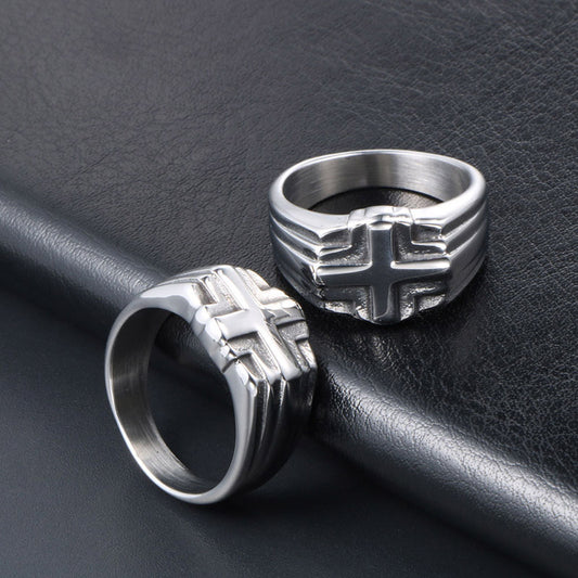 Men's Titanium Steel Ring with Cross Unisex Vintage Band Fashion Jewelry Ring for Men and Women Titanium Steel Cross Ring