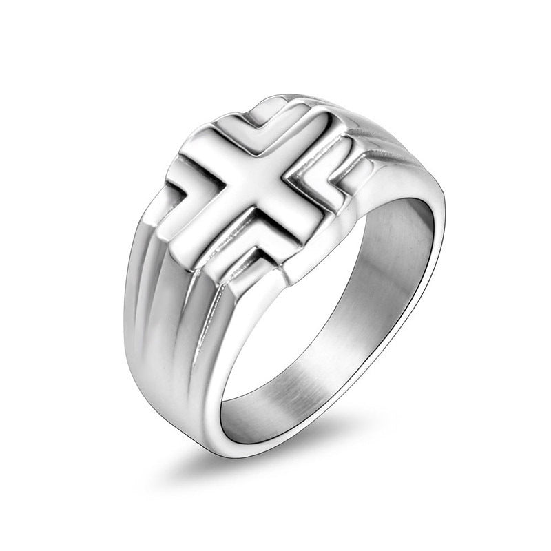 Men's Titanium Steel Ring with Cross Unisex Vintage Band Fashion Jewelry Ring for Men and Women Titanium Steel Cross Ring