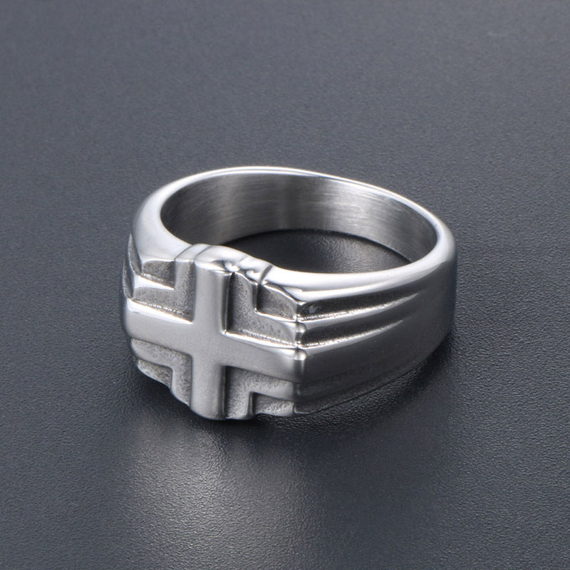 Men's Titanium Steel Ring with Cross Unisex Vintage Band Fashion Jewelry Ring for Men and Women Titanium Steel Cross Ring
