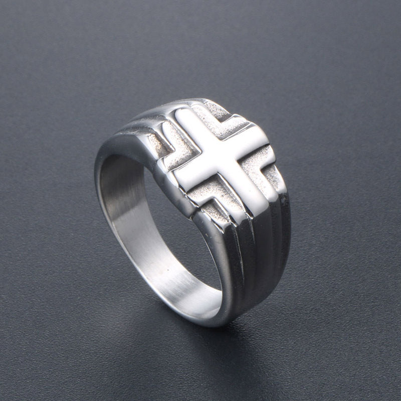Men's Titanium Steel Ring with Cross Unisex Vintage Band Fashion Jewelry Ring for Men and Women Titanium Steel Cross Ring