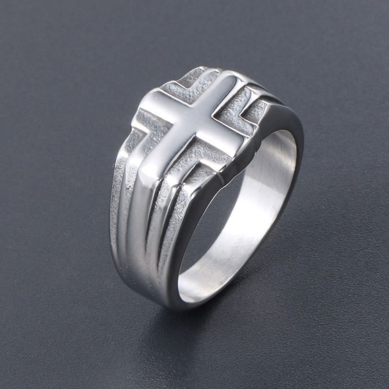 Men's Titanium Steel Ring with Cross Unisex Vintage Band Fashion Jewelry Ring for Men and Women Titanium Steel Cross Ring