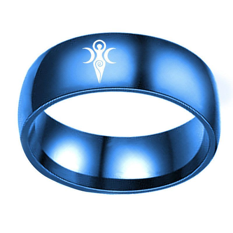 Unisex Moon Goddess Sign Ring Stainless Steel Geometric Statement Jewelry Blue Black Gold 6 7 8 9 10 11 12 13