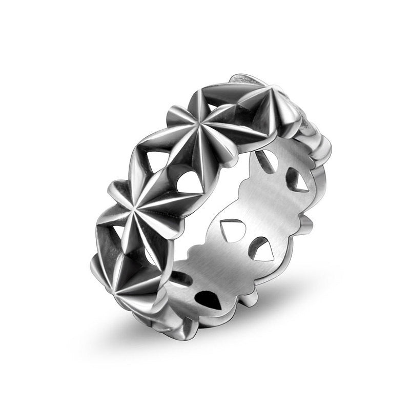 Unisex Titanium Steel Ring Retro Flower Design Band Jewelry Gift For Men Women Fashionable Ring Jewelry Gift