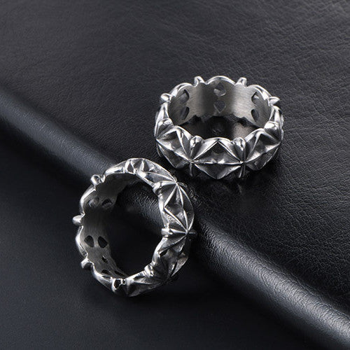 Unisex Titanium Steel Ring Retro Flower Design Band Jewelry Gift For Men Women Fashionable Ring Jewelry Gift
