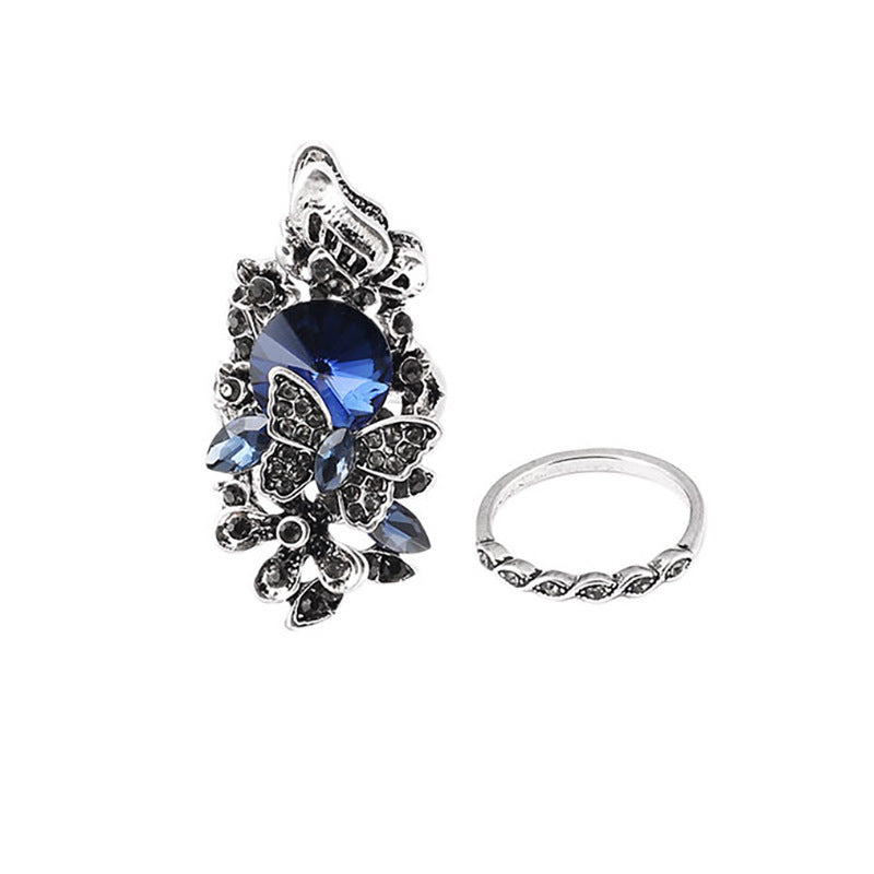 Crystal Butterfly Ring Set Geometric Alloy Rings Artificial Gemstones Electroplated Finish Purple Blue Fine Gems