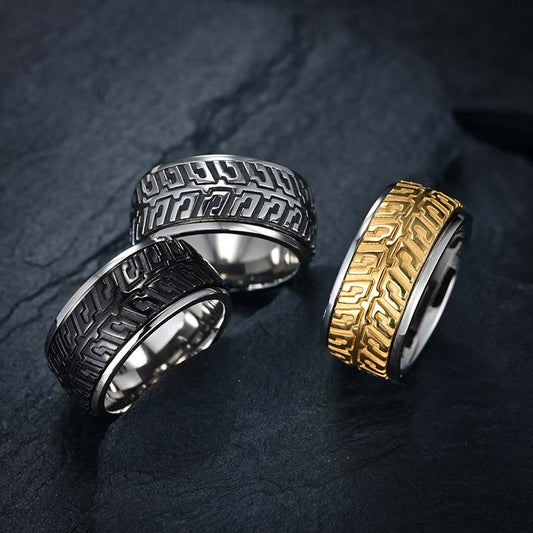 Fashion Creative Rotatable Car Tire Titanium Steel Ring