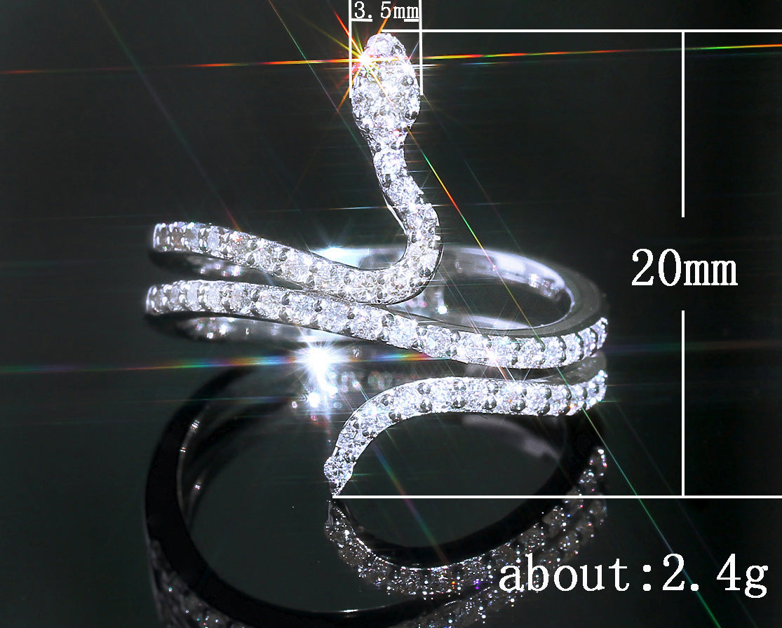 Womens Snake Ring With Sparkling Diamonds And Micro Zircon Gold Plated Copper Jewelry Elegant Fashion Accessory For Her