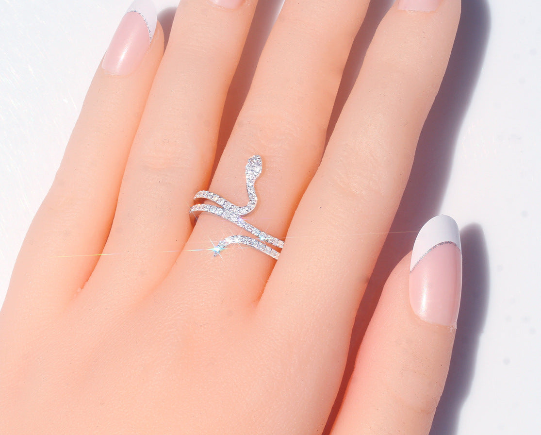 Womens Snake Ring With Sparkling Diamonds And Micro Zircon Gold Plated Copper Jewelry Elegant Fashion Accessory For Her