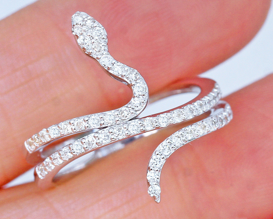 Womens Snake Ring With Sparkling Diamonds And Micro Zircon Gold Plated Copper Jewelry Elegant Fashion Accessory For Her