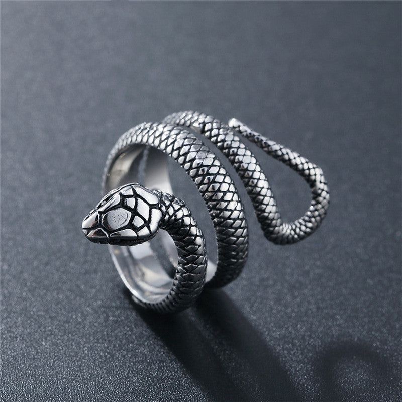 European and American Retro Personality Snake Python Titanium Steel Ring