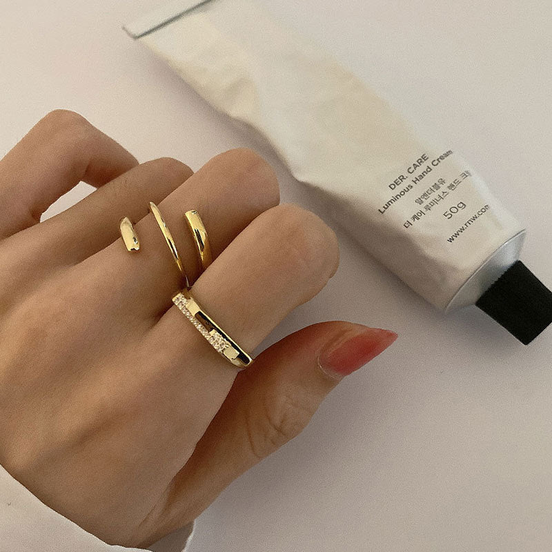 Gold Plated Korean Style Geometric Ring Adjustable For Women Jewelry Gift Holiday Trend Elegant Modern Accessory