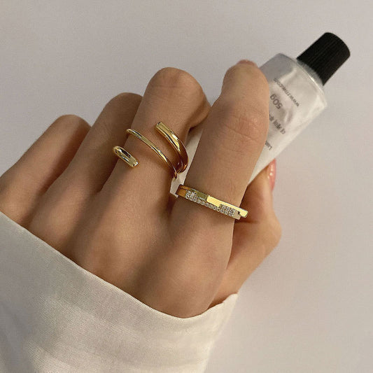 Gold Plated Korean Style Geometric Ring Adjustable For Women Jewelry Gift Holiday Trend Elegant Modern Accessory