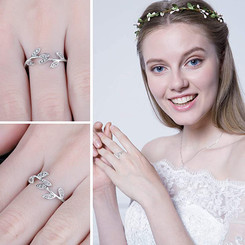 Womens Sterling Silver Leaf Ring Adjustable S925 European Leaf Shaped Ring Electroplated Gift For Women Stylish