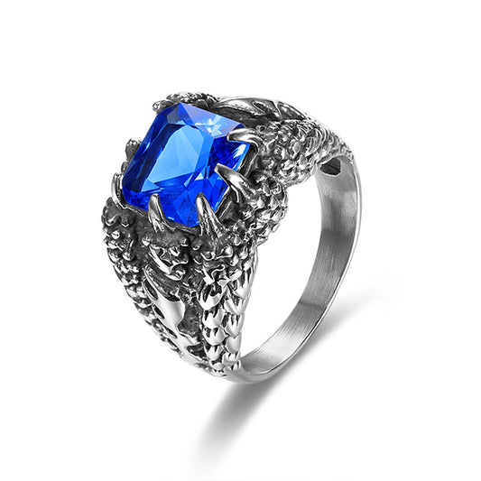 Mens Stainless Steel Dragon Claw Ring With Diamond Accent Gold Plated Inlaid Gems Statement Jewelry Classic Style