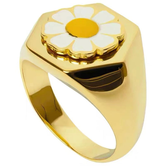 Womens Four Leaf Clover Ring Alloy Geometric Fashion Jewelry Durable Gift For Birthday Trendy Accessory Plated