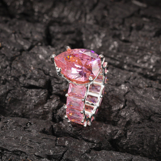 Oversized Zircon Ring In Copper With Silver Gold Pink Finish For Women Sizes 6 7 8 9 10 Elegant Statement Accessory