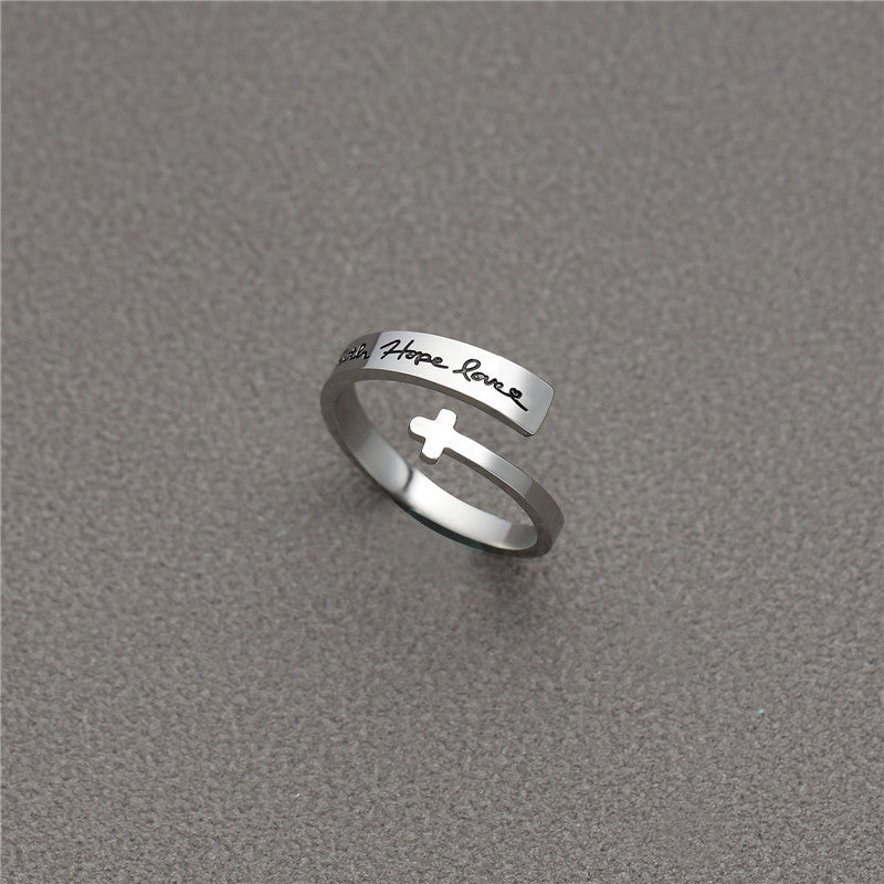 Personalized Cross Double Titanium Steel Ring Unisex Geometric Style Polished Accessory Gift For Everyday Wear