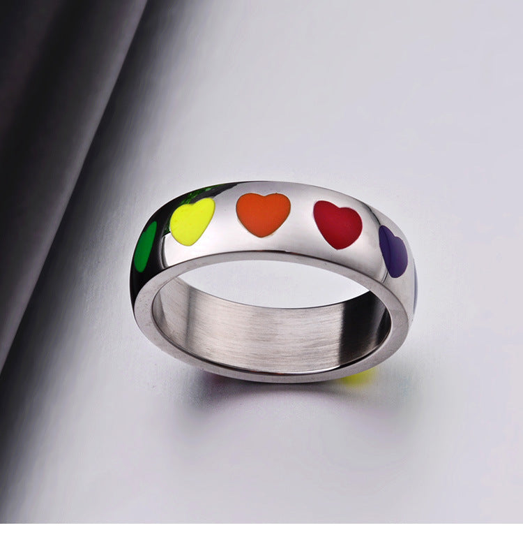 Unisex Epoxy Color Heart Design Titanium Steel Ring Fashion Jewelry Durable Everyday Wear Occasion Gift Accessory