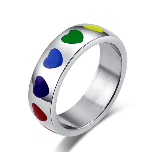 Unisex Epoxy Color Heart Design Titanium Steel Ring Fashion Jewelry Durable Everyday Wear Occasion Gift Accessory