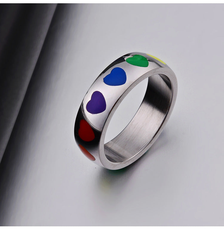 Unisex Epoxy Color Heart Design Titanium Steel Ring Fashion Jewelry Durable Everyday Wear Occasion Gift Accessory