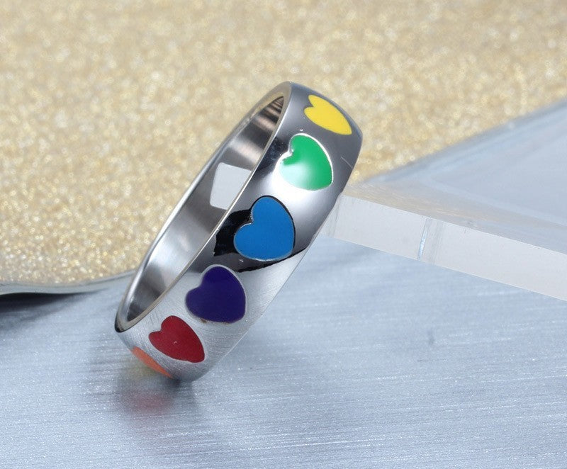 Unisex Epoxy Color Heart Design Titanium Steel Ring Fashion Jewelry Durable Everyday Wear Occasion Gift Accessory