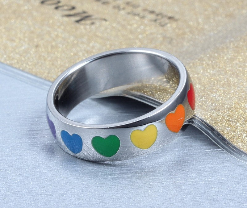 Unisex Epoxy Color Heart Design Titanium Steel Ring Fashion Jewelry Durable Everyday Wear Occasion Gift Accessory