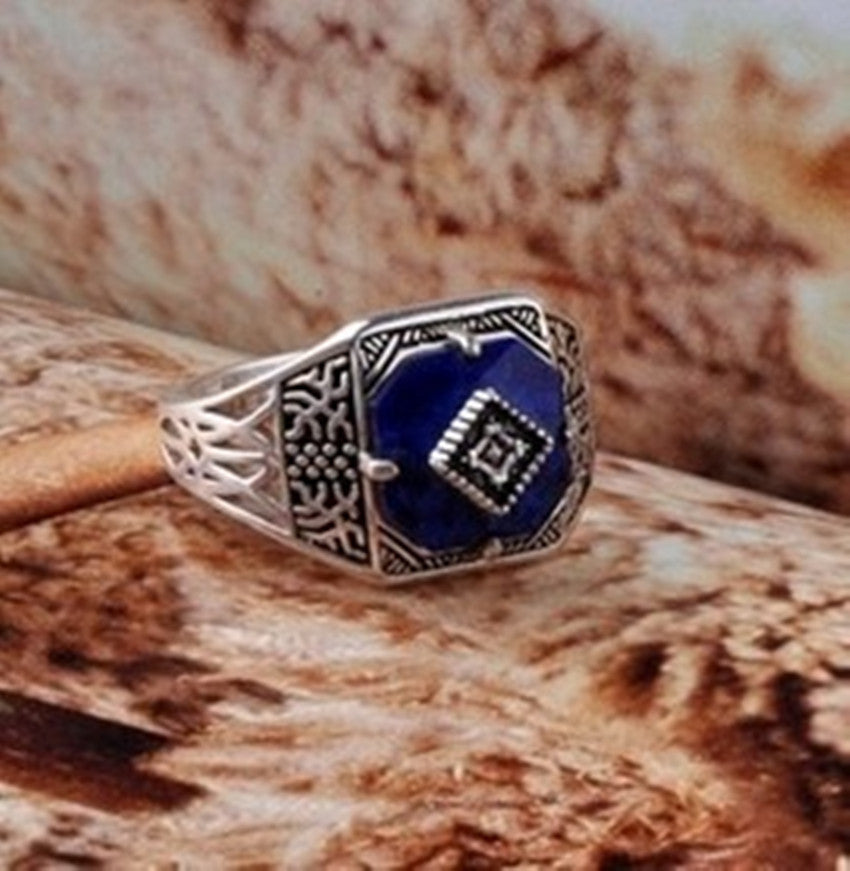 Unisex Alloy Ring With Gem Inlay Retro Geometric European American Design Travel Gift For Anniversary Wear Now