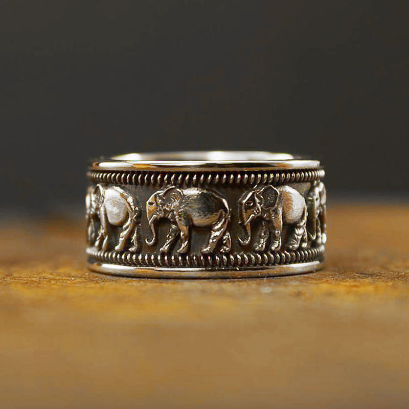 Unisex Elephant Ring Vintage Animal Zodiac Electroplated Alloy White Gold Finish Jewelry For Men Women Everyday Wear