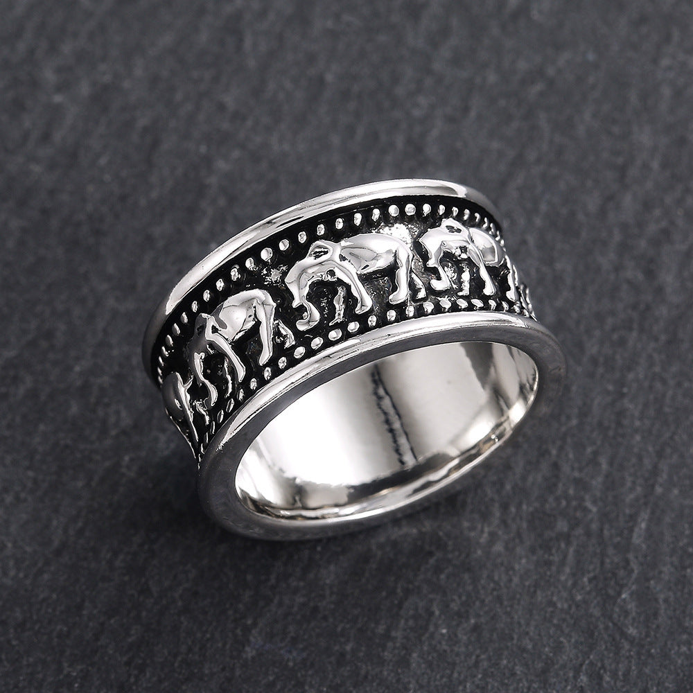 Unisex Elephant Ring Vintage Animal Zodiac Electroplated Alloy White Gold Finish Jewelry For Men Women Everyday Wear