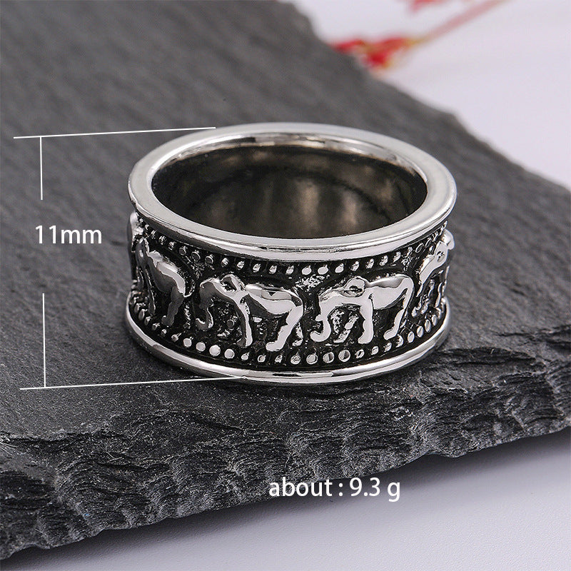 Unisex Elephant Ring Vintage Animal Zodiac Electroplated Alloy White Gold Finish Jewelry For Men Women Everyday Wear