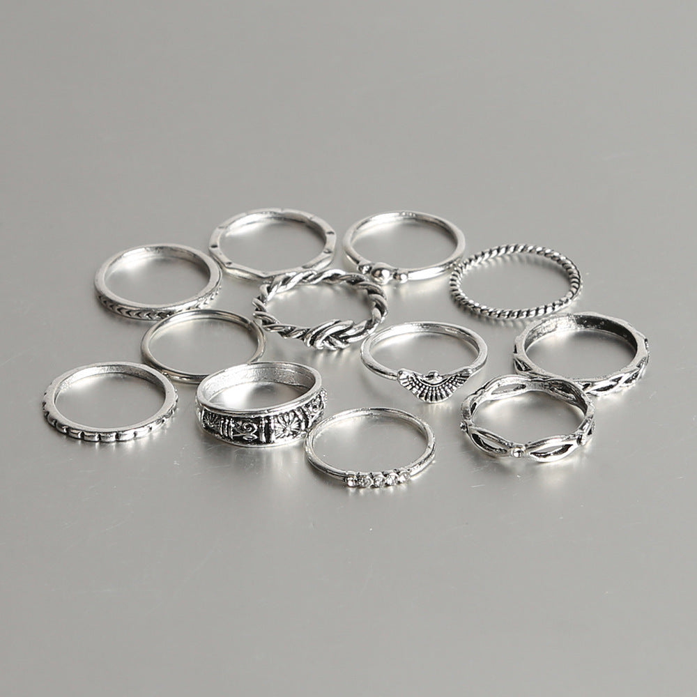 Women Ring Set 12 Piece Bow Diamond Gold Silver Jewelry