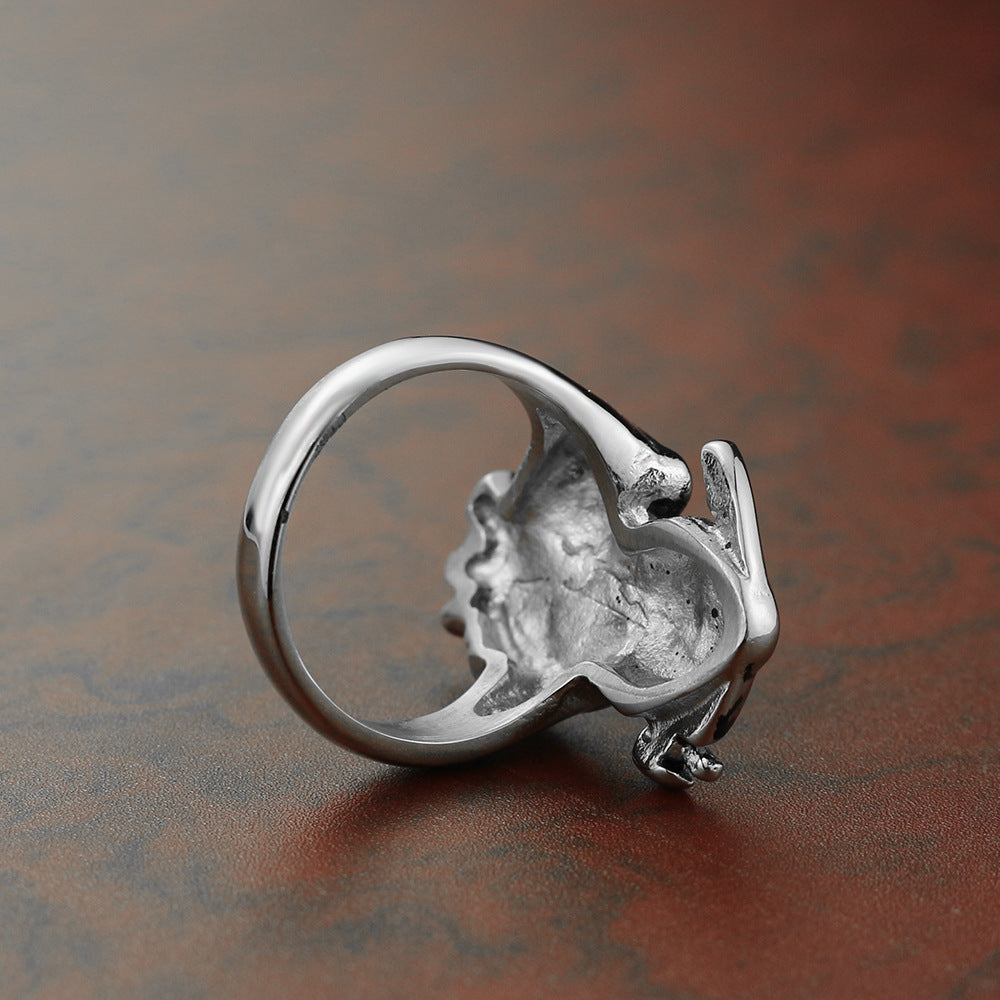Men's Titanium Steel Skull Ring Polished Sickle Biker Ring Punk Rock Gothic Ring Statement Fashion Jewelry Ring for Men