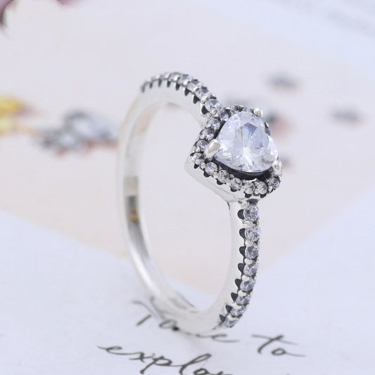 Sterling Silver Heart Ring For Women With Zircon Inlaid Heart Shape European American Jewelry Gift Sizes 50mm 52mm 54mm