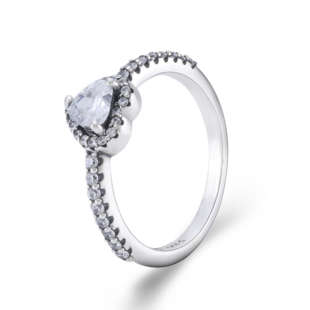 Sterling Silver Heart Ring For Women With Zircon Inlaid Heart Shape European American Jewelry Gift Sizes 50mm 52mm 54mm