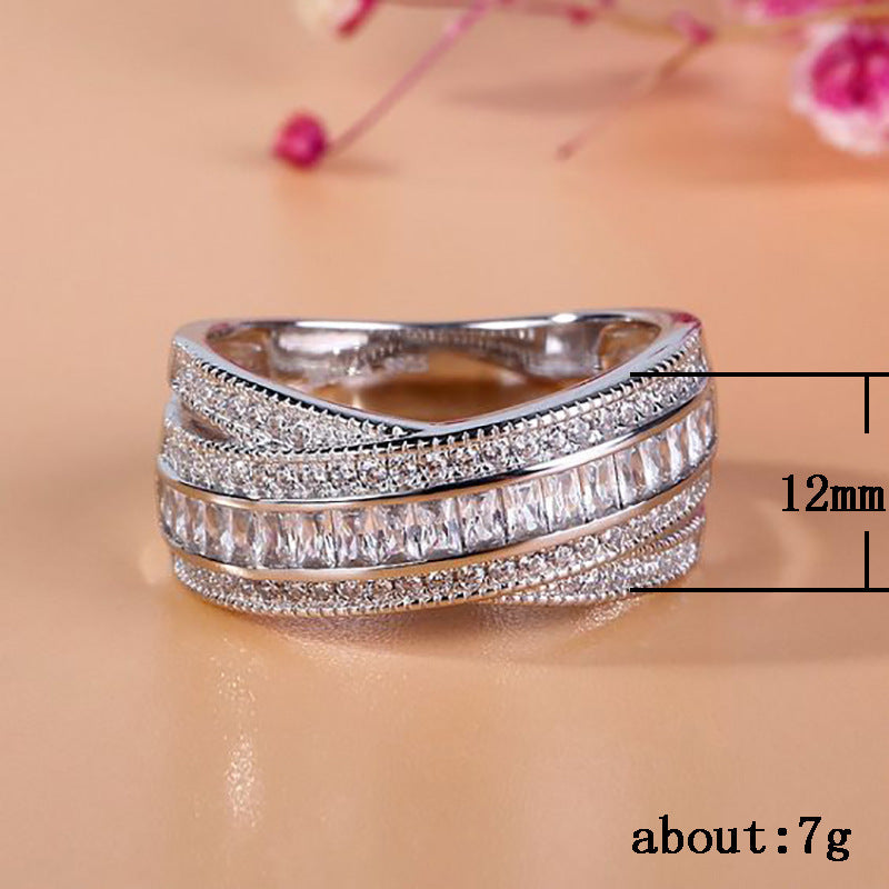 Copper Mosaic Ring for Women With Zircon Inlays Geometric Elegant Design Gold Plated White Gold Tone Sizes 6 7 8 9 10