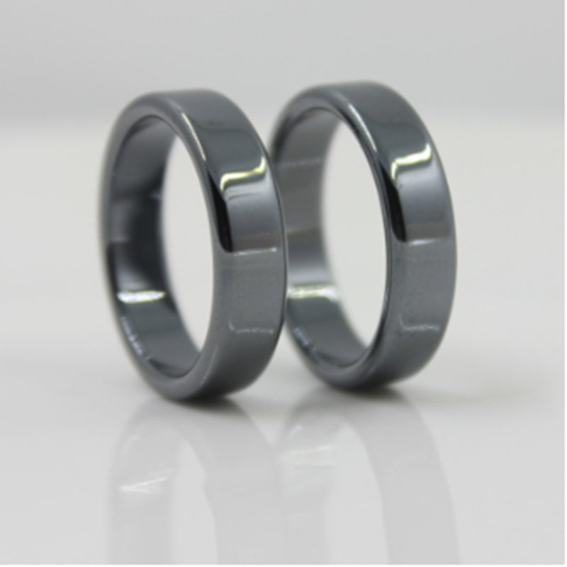 Unisex Black Gallstone Ring Geometric Flat Wide Band Minimalist Style Jewelry for Men and Women Everyday Style