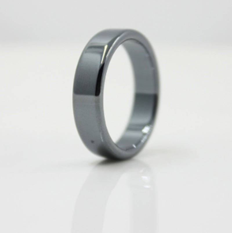 Unisex Black Gallstone Ring Geometric Flat Wide Band Minimalist Style Jewelry for Men and Women Everyday Style