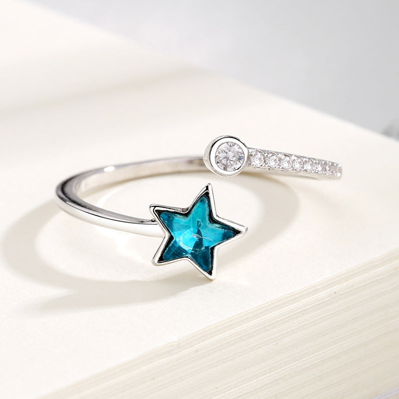Womens Pentagram Ring Galaxy Inspired Gold Plated White Copper Artificial Gemstone Elegant Durable Top Jewelry