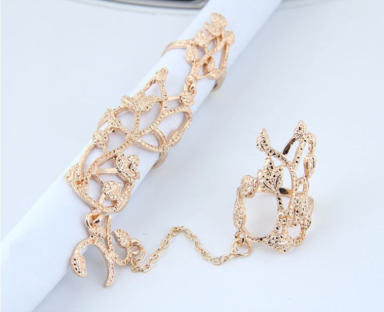 Womens Alloy Bracelet Ring Rhinestone Inlaid Diamond Hollow Geometric One Piece Jewelry White Gold Sleek Style