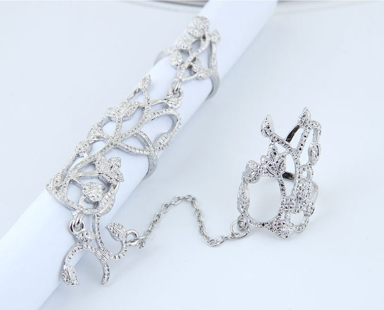 Womens Alloy Bracelet Ring Rhinestone Inlaid Diamond Hollow Geometric One Piece Jewelry White Gold Sleek Style