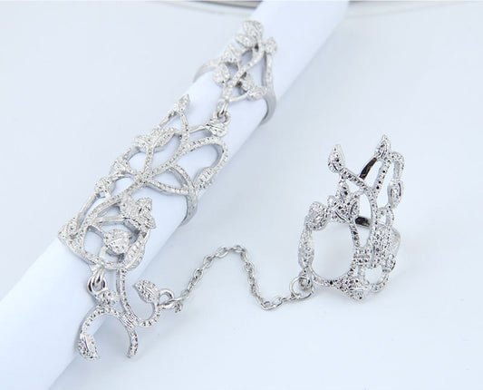 Womens Alloy Bracelet Ring Rhinestone Inlaid Diamond Hollow Geometric One Piece Jewelry White Gold Sleek Style