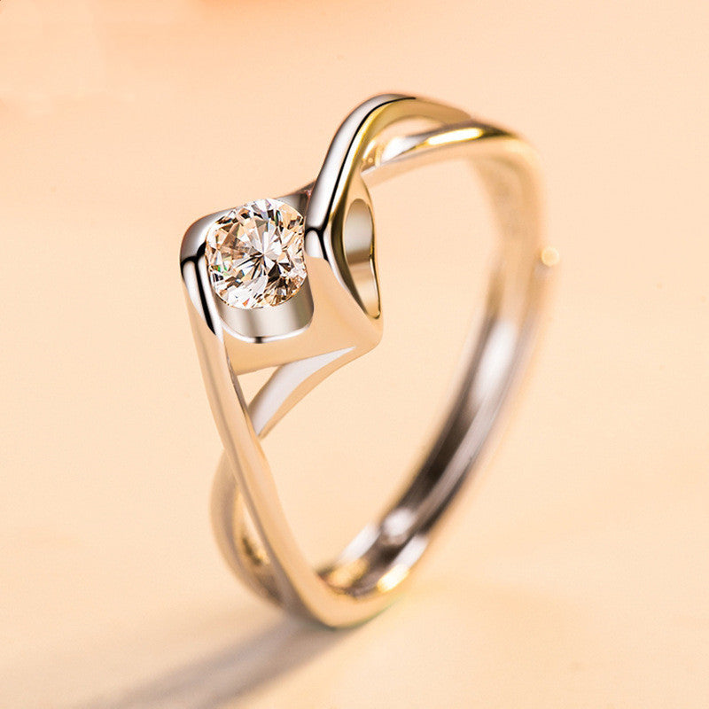 Womens 925 Silver Ring Heart Shape Diamond Inlay Silver Wedding Ring Engagement Ring Style Mosaic Jewelry Gift