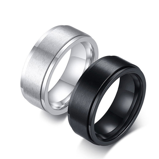 Stainless Steel Ring With Swivel Index Finger Joint For Men Black And Steel Color Size 7 8 9 10 11 12 Geometric Style