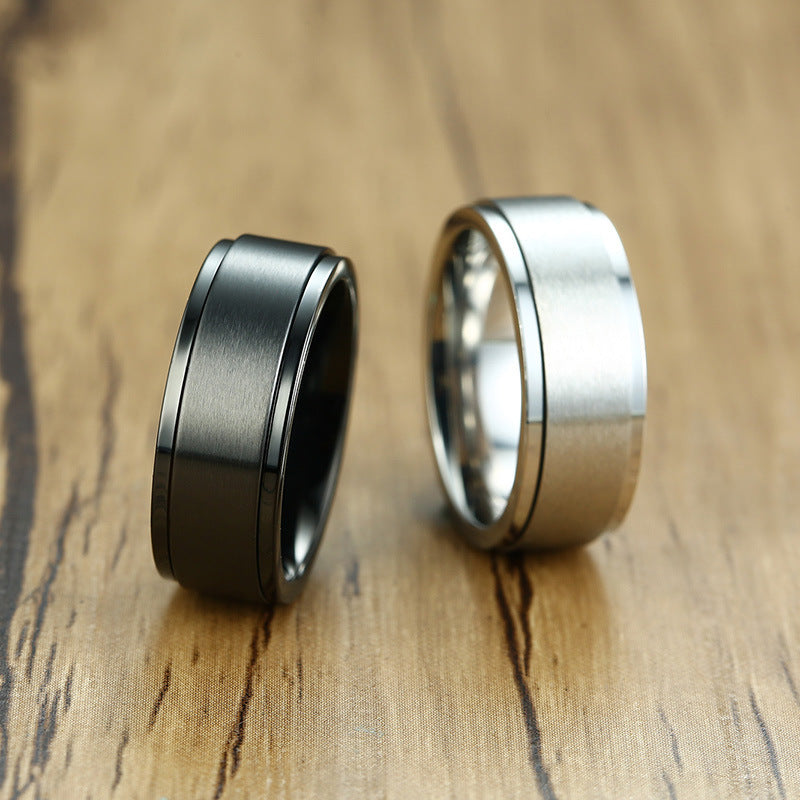 Stainless Steel Ring With Swivel Index Finger Joint For Men Black And Steel Color Size 7 8 9 10 11 12 Geometric Style