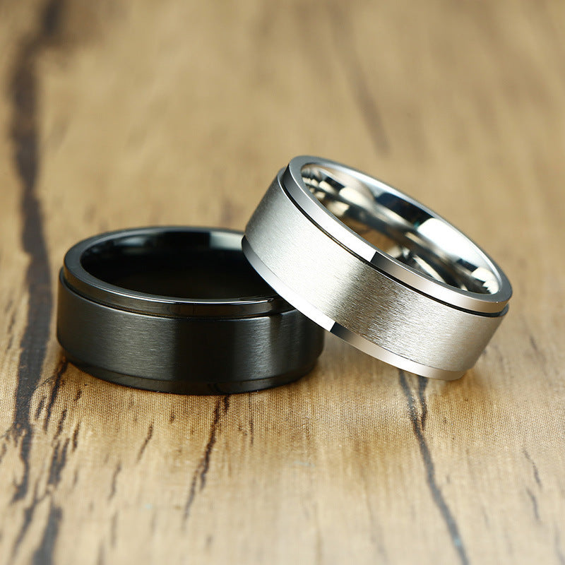 Stainless Steel Ring With Swivel Index Finger Joint For Men Black And Steel Color Size 7 8 9 10 11 12 Geometric Style