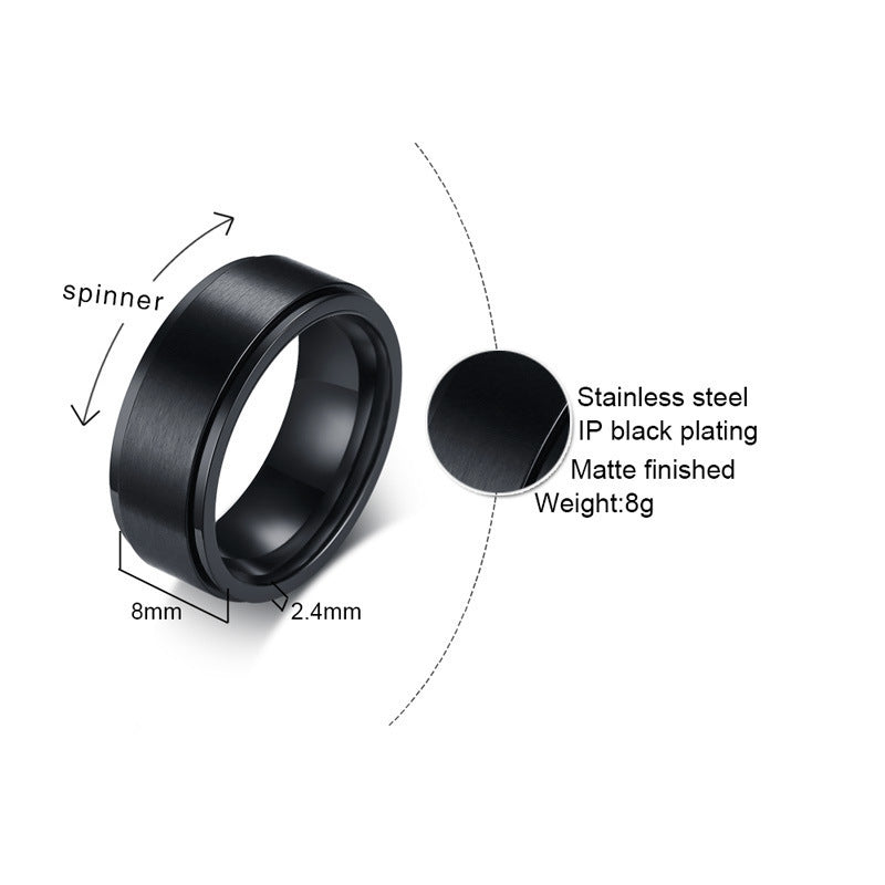 Stainless Steel Ring With Swivel Index Finger Joint For Men Black And Steel Color Size 7 8 9 10 11 12 Geometric Style