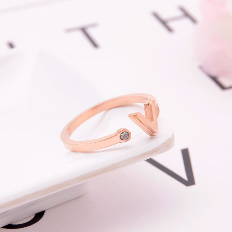 Titanium Steel V Shaped Open Ring Rose Gold Plated Minimalist Unisex Ring For Couples Gift Jewelry For All Wear